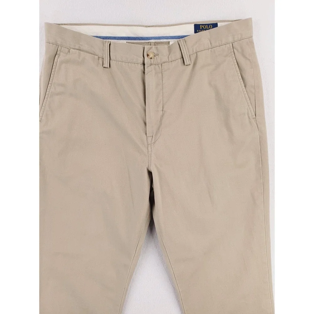 Polo Ralph Lauren Pants Mens 35x32*‎ Khaki Classic Fit Chino Flat Front Preppy